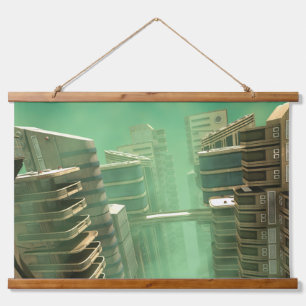 Retro Futuristic Megacity Skyline Hanging Tapestry