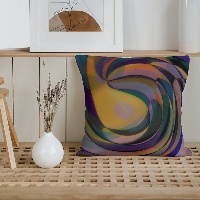 Retro Futuristic Radial Swirl Waves Art Pattern Cushion (Creator Uploaded)