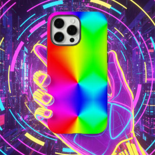 Retro-Futuristic Rainbow Neon Glitch Blue Pink iPhone 16 Pro Max Case