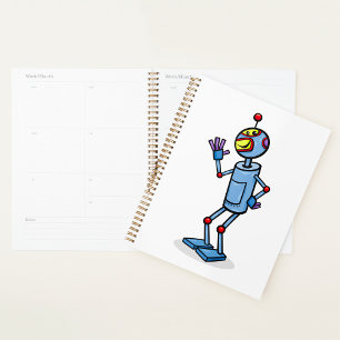 Retro Futuristic Robot Character Waving Planner