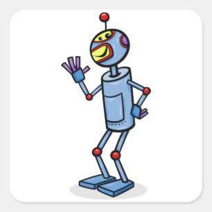 Retro Futuristic Robot Character Waving Square Sticker