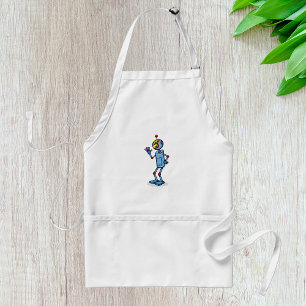 Retro Futuristic Robot Character Waving Standard Apron