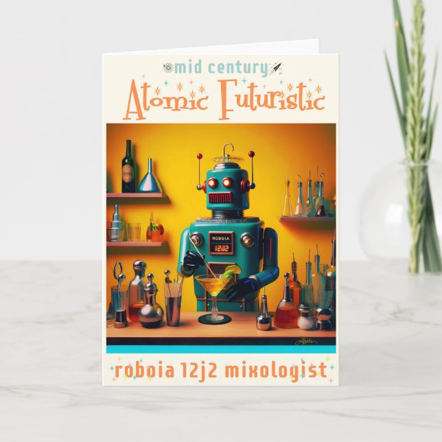 Retro Futuristic Robot ROBIA 12J2 Mixologist Card (Front)