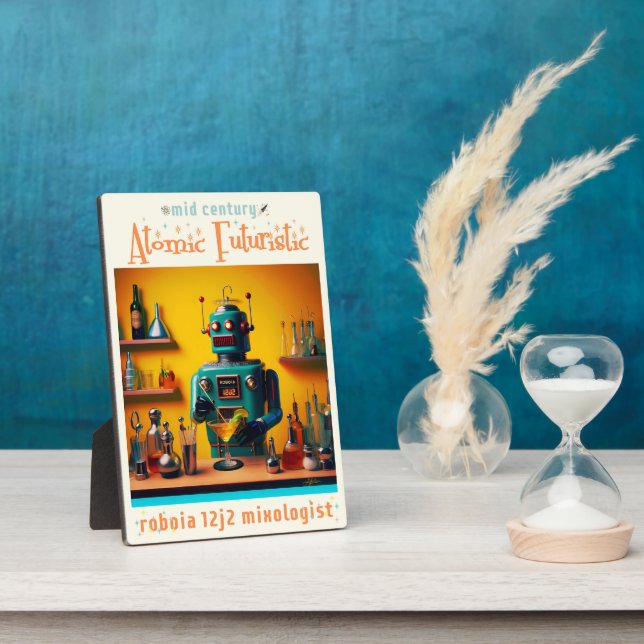 Retro Futuristic Robot ROBIA 12J2 Mixologist Plaque (Side)