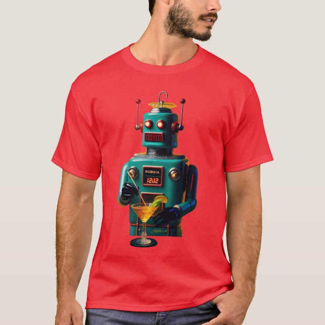 Retro Futuristic Robot ROBIA 12J2 Mixologist T-Shirt (Front)