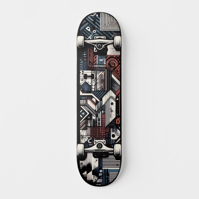 Retro-Futuristic Tech Street Art Skateboard 20 (Front)