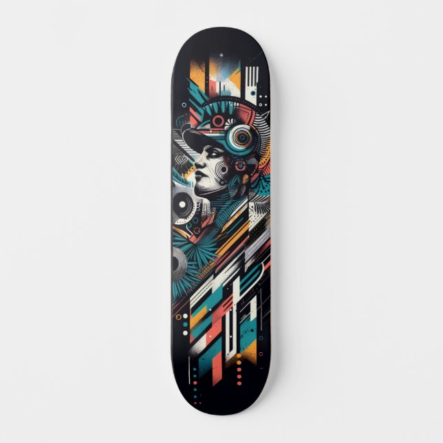 Retro-Futuristic Tech Street Art Skateboard 22 (Front)