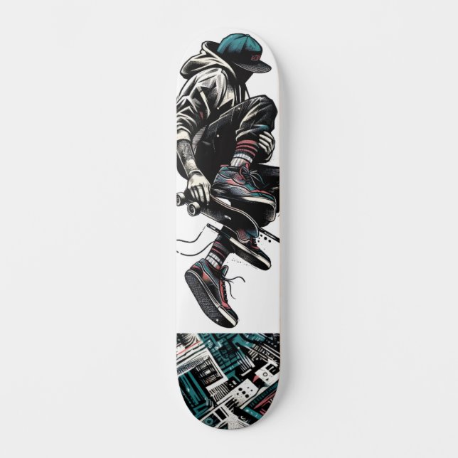 Retro-Futuristic Tech Street Art Skateboard 23 (Front)