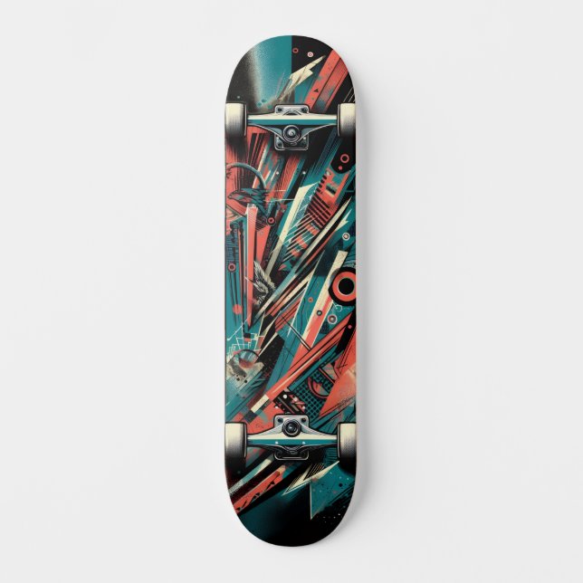 Retro-Futuristic Tech Street Art Skateboard 37 (Front)