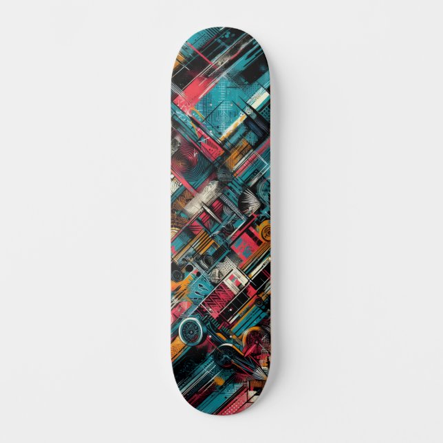 Retro-Futuristic Tech Street Art Skateboard 39 (Front)