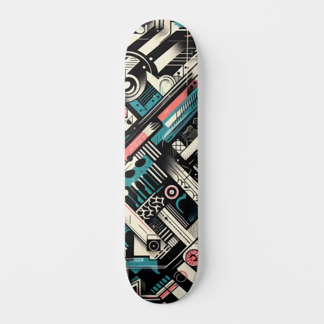 Retro-Futuristic Tech Street Art Skateboard 6 (Front)