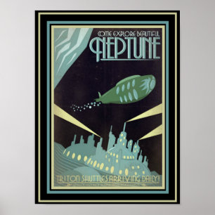 Retro Futuristic Travel Neptune Poster 12 x 16