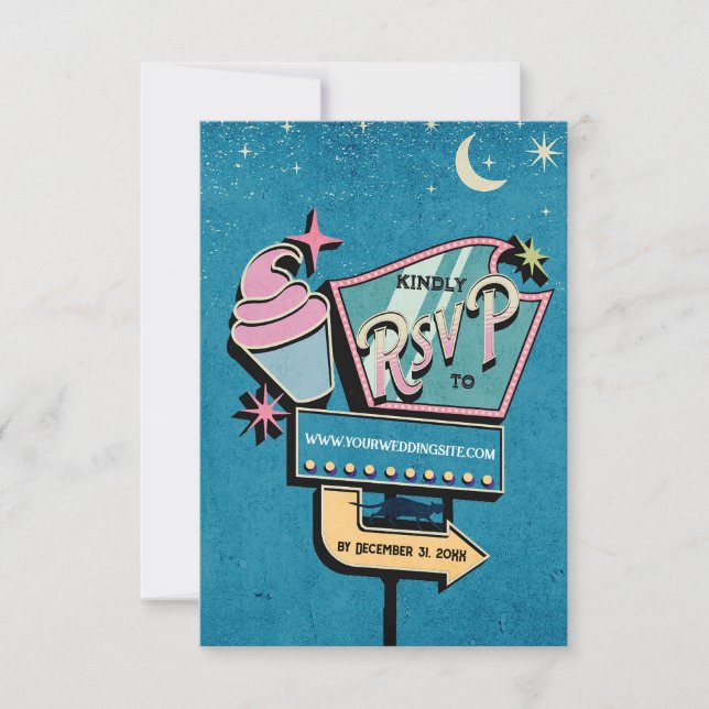 Retro Futuristic Wedding RSVP Sign Card (Front)