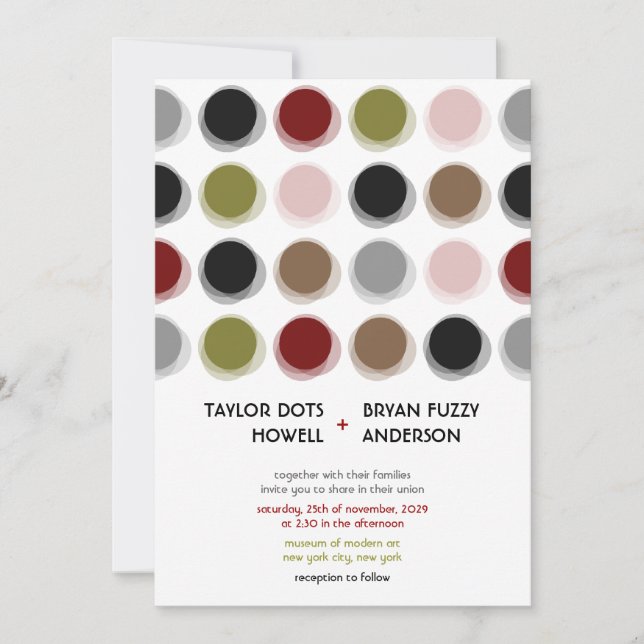 Retro Fuzzy Dots Colourful Mod Art Wedding Invite (Front)