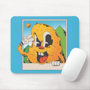 Retro Fuzzy Orange Peace Sign Cartoon Mouse Mat