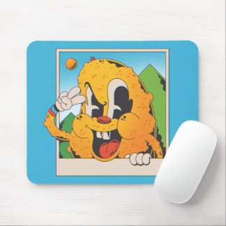 Retro Fuzzy Orange Peace Sign Cartoon Mouse Mat
