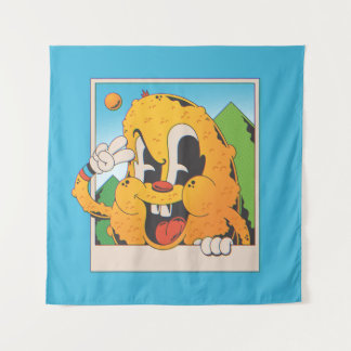 Retro Fuzzy Orange Peace Sign Cartoon Tapestry