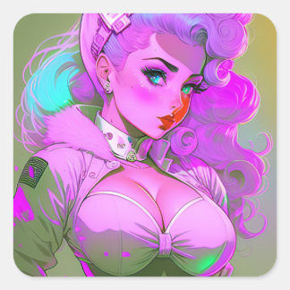 Retro Galactic Pinup Girl Sticker