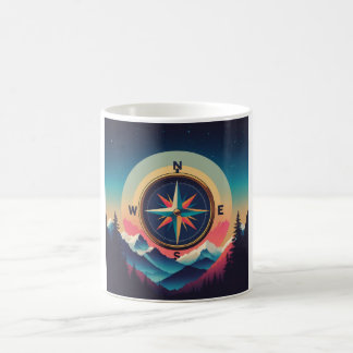 Retro Galaxy Compass Adventure -Minimalist Vintage Coffee Mug