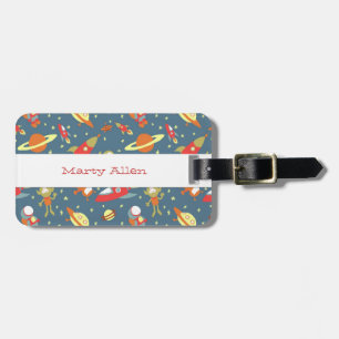 Retro Galaxy Outer Space Rockets & Astronauts Luggage Tag