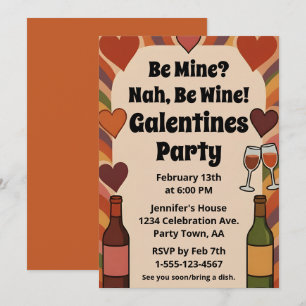 Retro Galentine Be Wine Funny Party Personalized Invitation
