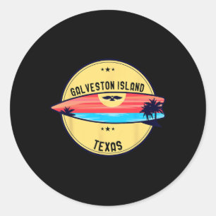Retro Galveston Island Beach Texas Beach Surfing Classic Round Sticker
