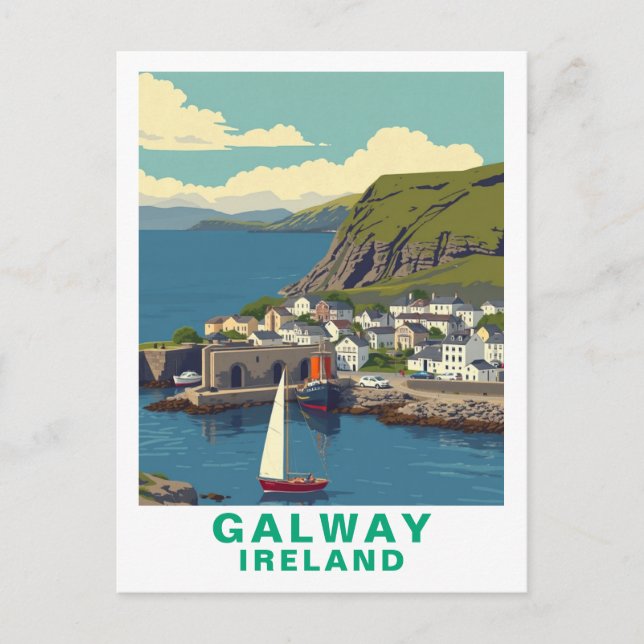 Retro Galway Ireland Travel Art Postcard (Front)