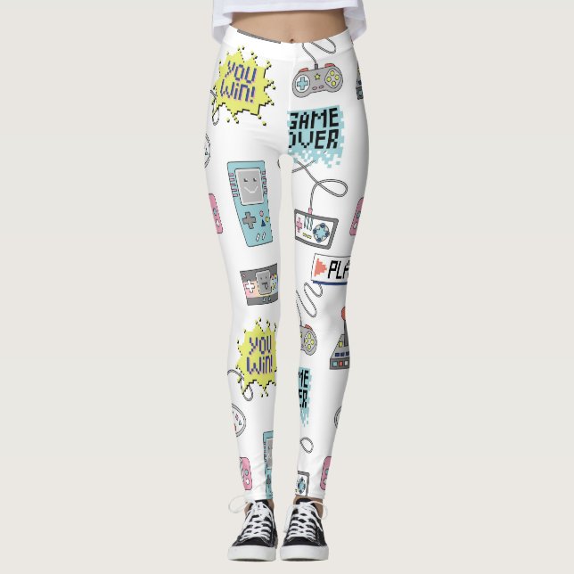 Retro Game Controllers: Colourful Seamless Pattern Leggings (Front)