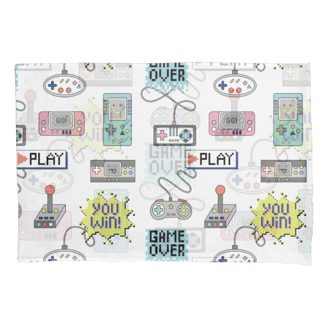Retro Game Controllers: Colourful Seamless Pattern Pillowcase (Front)