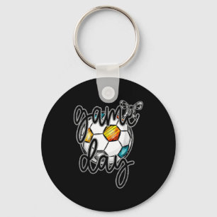 Retro Game Day Soccer Coquette Bow Women Girls Kid Key Ring