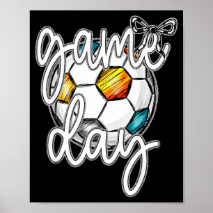 Retro Game Day Soccer Coquette Bow Women Girls Kid Poster