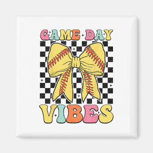Retro Game Day Vibes Coquette Bow Softll Mama Girl Magnet