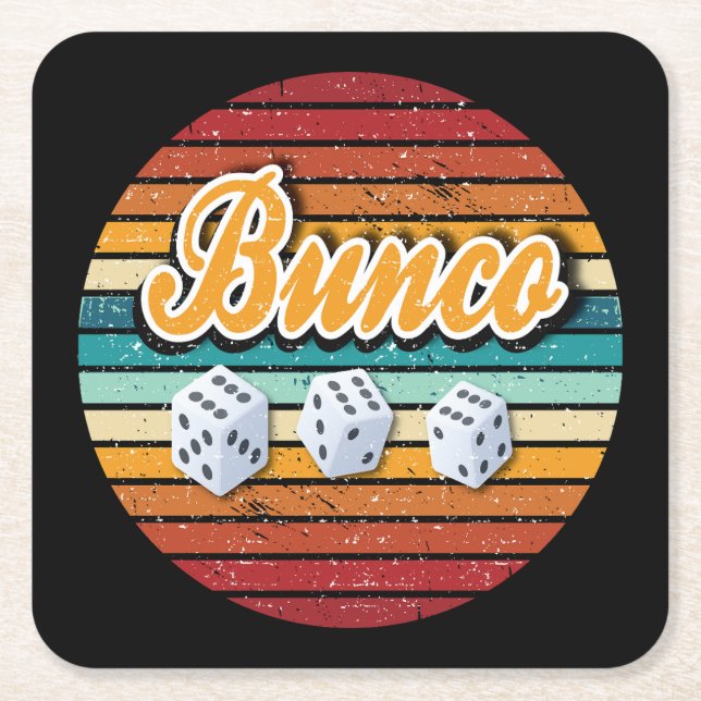 Retro Game Night Dice Bunco Square Paper Coaster (Front)