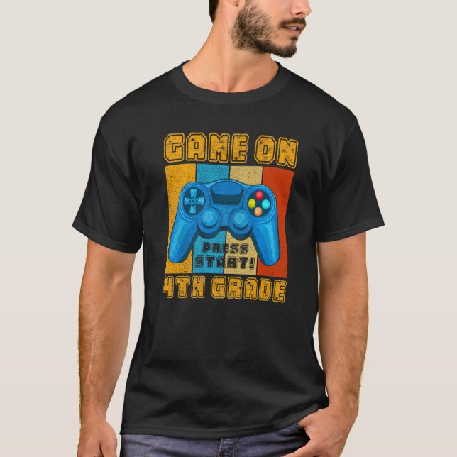 Retro Game On 4th Grade Back To School Video Gamer T-Shirt (Front)
