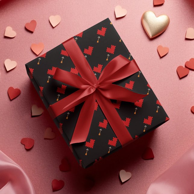 Retro Gamer 8 Bit Heart and Arrow Wrapping Paper (Creator Uploaded)