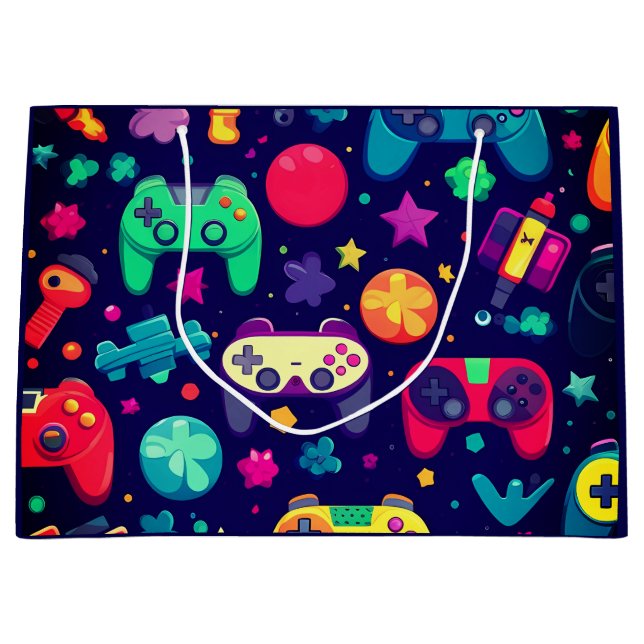 Retro Gamer Arcade Birthday Large Gift Bag (Front)