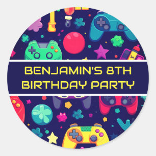 Retro Gamer Arcade Birthday Party Classic Round Sticker