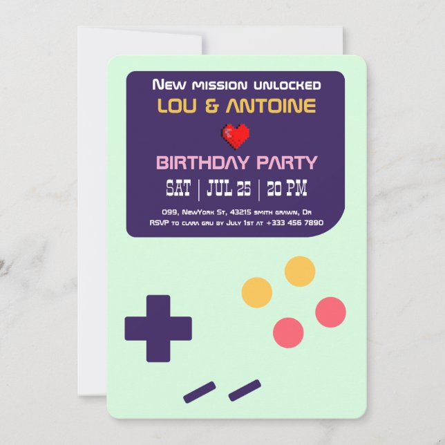 Retro Gamer Birthday Invitation (Front)