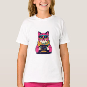Retro Gamer Cat – 80s Vibes Neon Gaming Tee