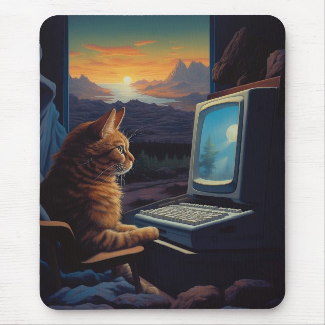 Retro Gamer Cat | 8-Bit Pixel Art Gaming Mouse Mat (Front)