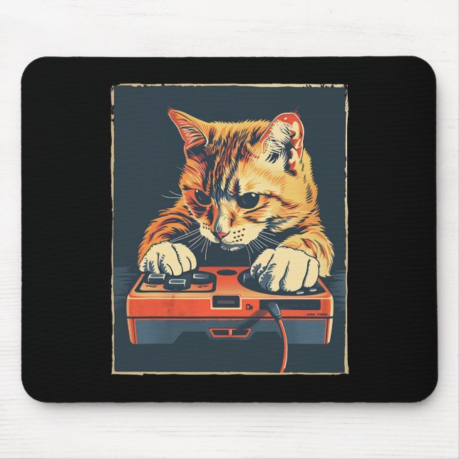 Retro Gamer Cat Having Fun Gaming Console For Game Mouse Mat (Front)