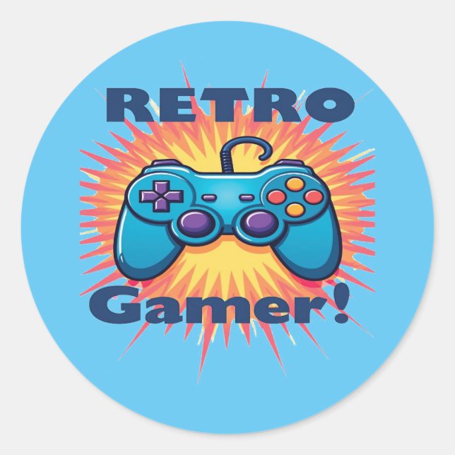Retro Gamer Controller Design for Classic Gaming Round Sticker (Front)