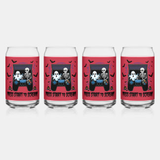Retro Gamer Halloween - Skeleton Arcade Machine Can Glass