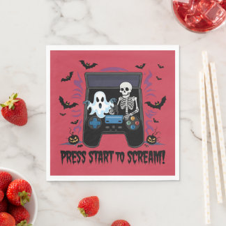 Retro Gamer Halloween - Skeleton Arcade Machine Napkin