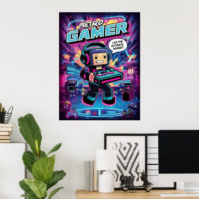 Retro Gamer Robot  Poster (Home Office)