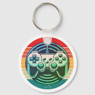 Retro Gamer Silhouette Arcade Style Key Ring