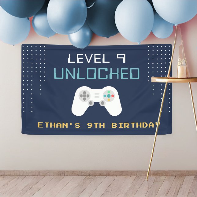 Retro Gamer Theme Kids Birthday Party Banner (Creator Uploaded)