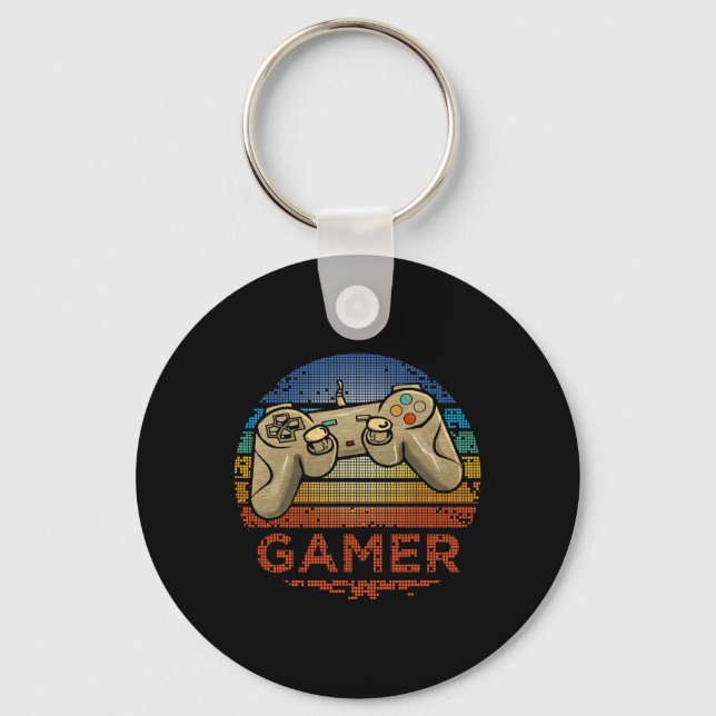 Retro Gamer Video Game Player Boys Girls Teen Kids Key Ring (Front)