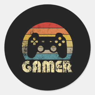 Retro Gamer Video Game Player Boys Teens Men Classic Round Sticker