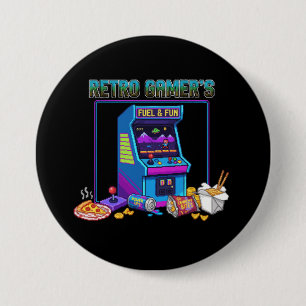  Retro Gamer's Fuel & Fun   8-Bit Pixel Art Arcade 7.5 Cm Round Badge